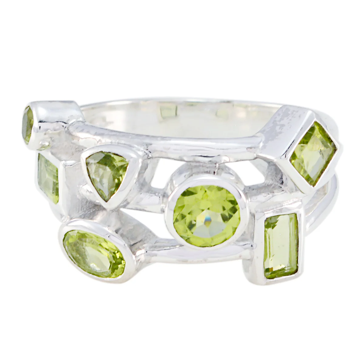 Peridot multiple Moroccan 925 Silver Green Gems Eye-catching Modern Ring Jewelry