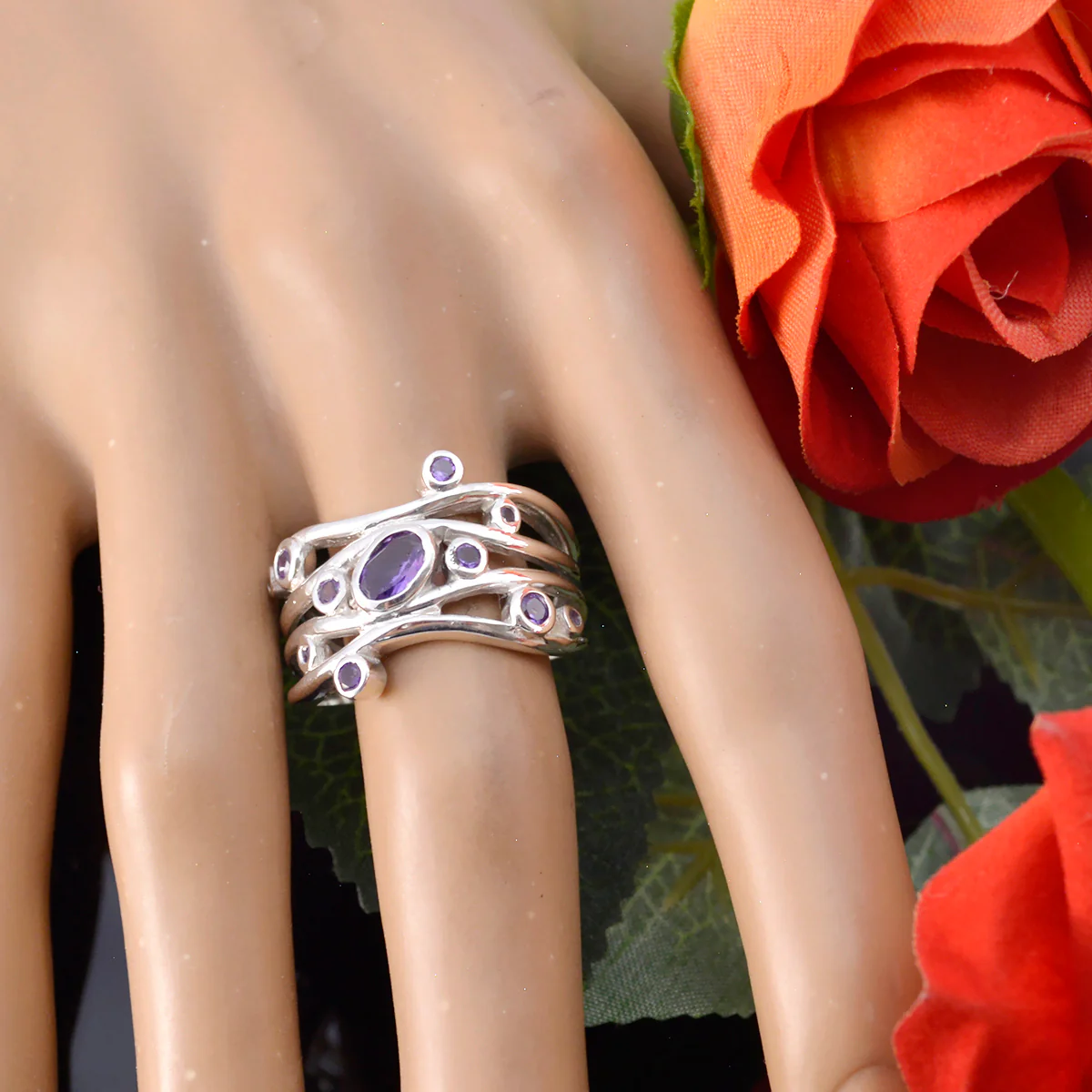 Peridot multiple Moroccan 925 Silver Green Gems Eye-catching Trendy Ring Jewelry - Image 2