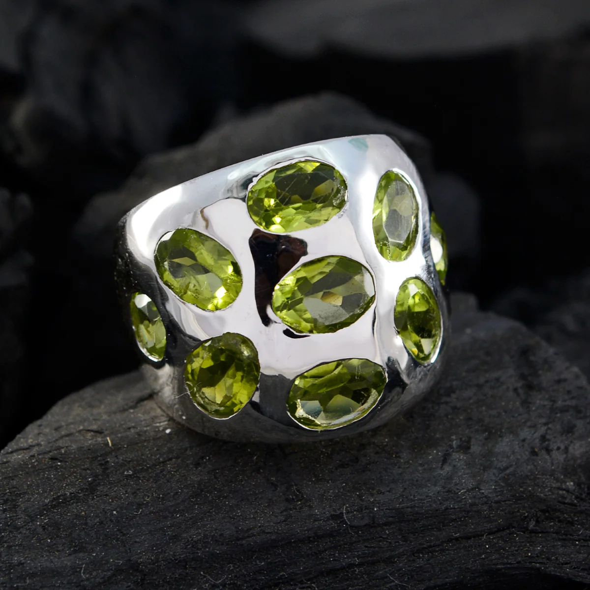 Peridot Navratna Egyptian 92.5 Silver Green Gemstones Versatile Contemporary Ring Jewellery - Image 4