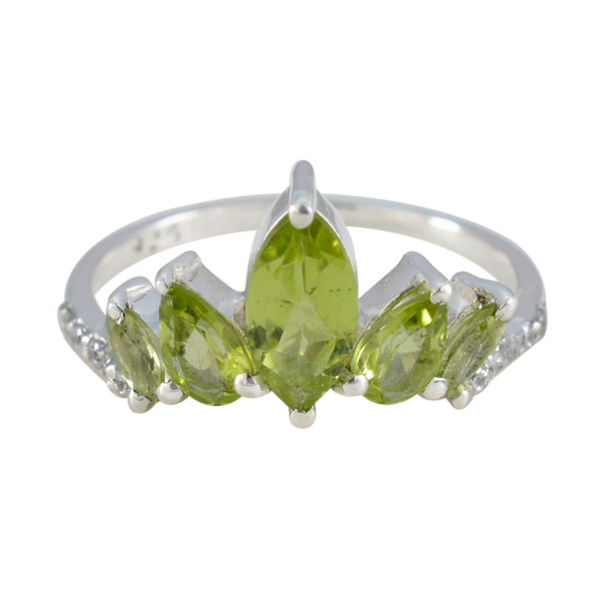 Peridot Penta Korean 92.5 Silver Green Gemstones Elegant  crown Ring Jewelry - Image 3