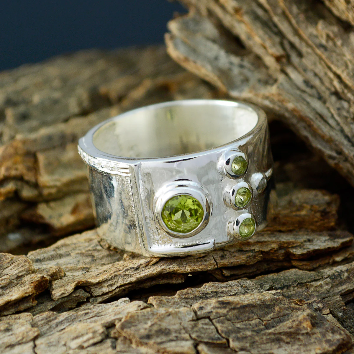 Peridot quarter African 925 Sterling Silver Green Gems Versatile Abstract Band Jewelry - Image 3