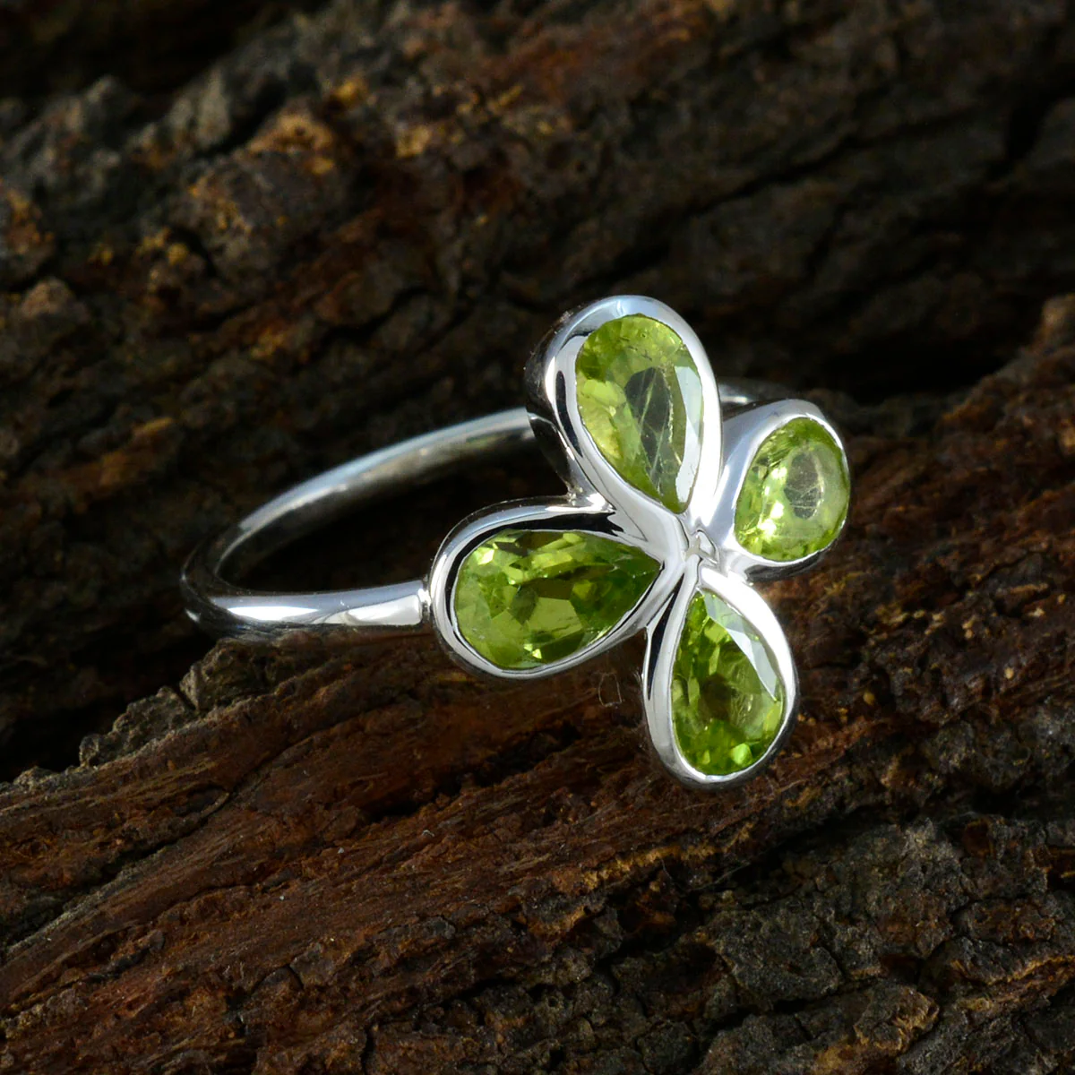 Peridot quarter Turkish 92.5 Silver Green Gemstone Dainty Floral Ring Jewellery - Image 3