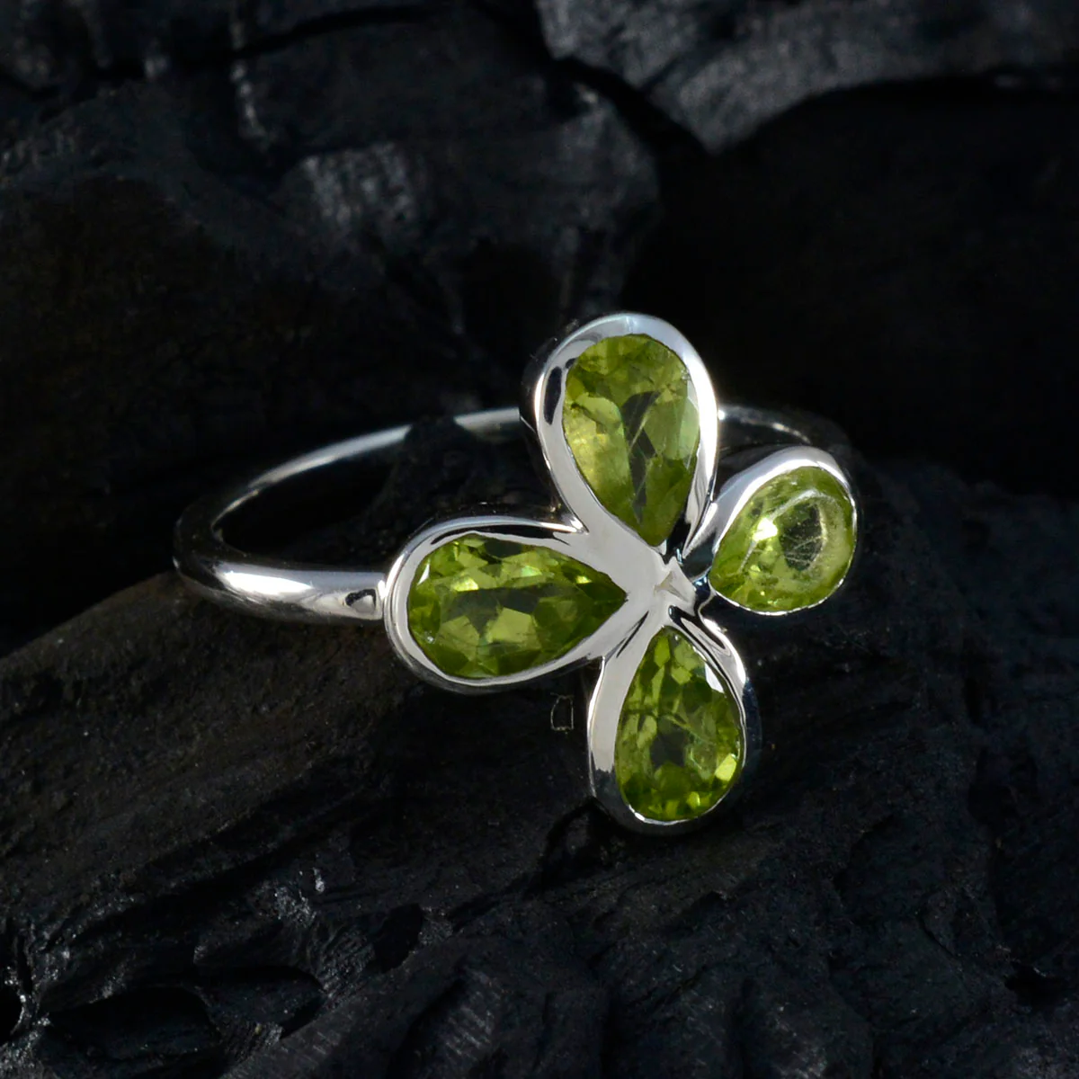 Peridot quarter Turkish 92.5 Silver Green Gemstone Dainty Floral Ring Jewellery - Image 4