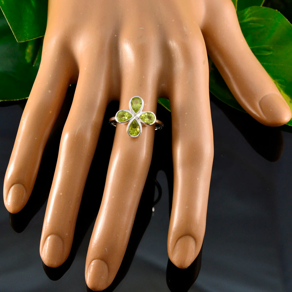 Peridot quarter Turkish 92.5 Silver Green Gemstone Dainty Floral Ring Jewellery - Image 5