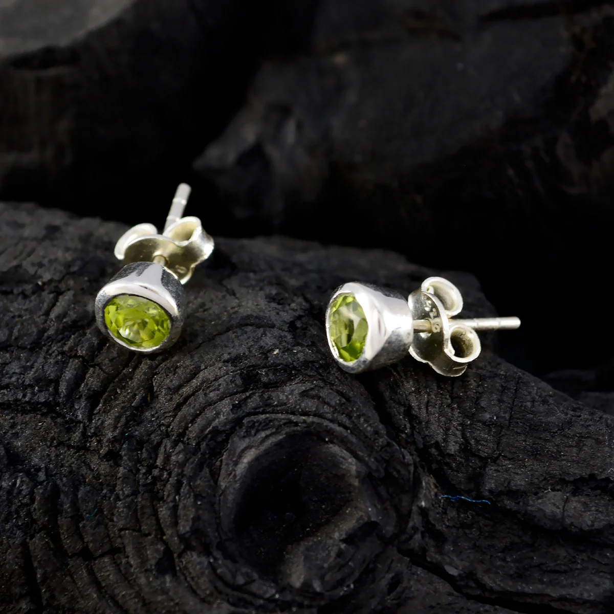 Peridot Russian Ida Solitaire Stud Green Silver Earring - Image 2