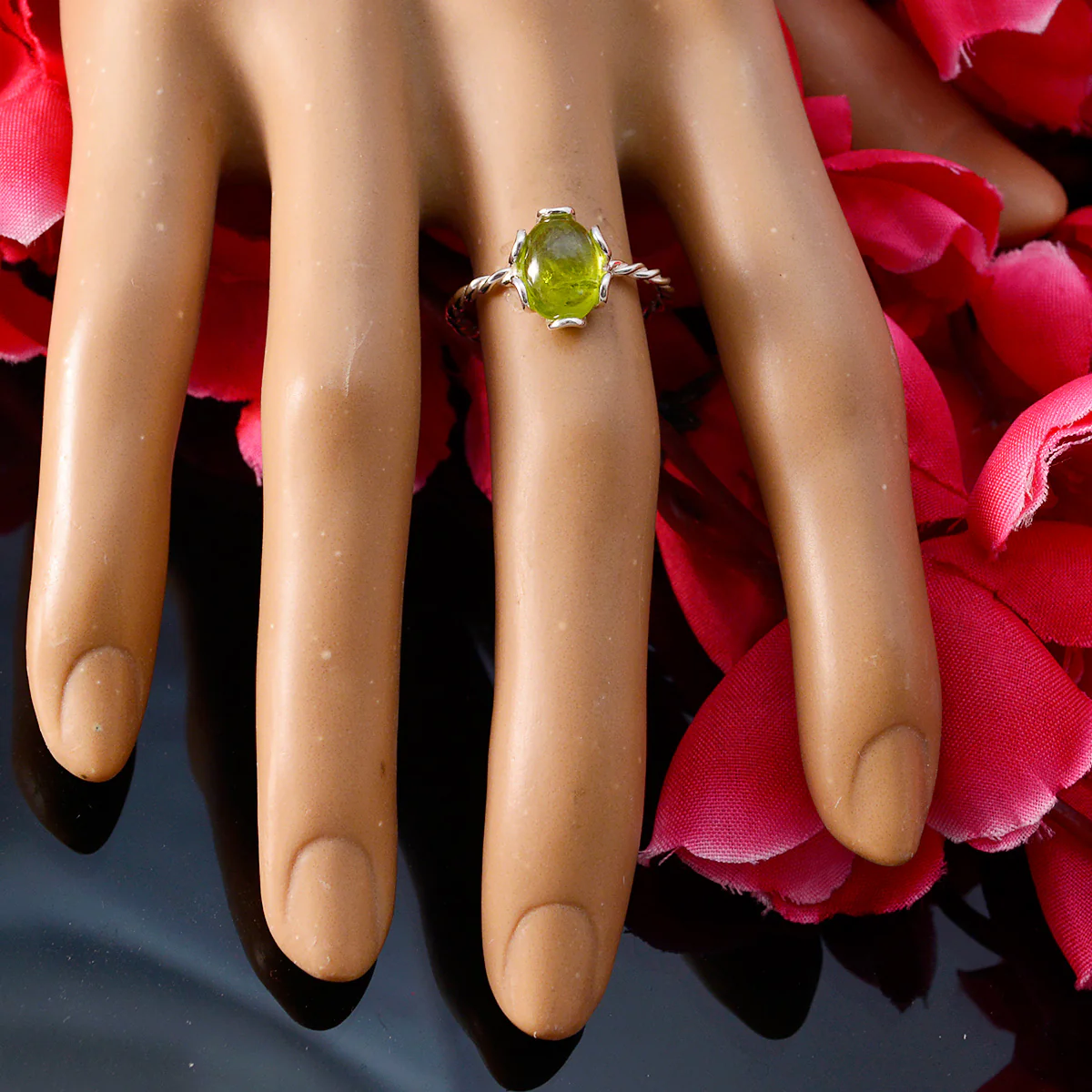Peridot Solitaire American 925 Sterling Silver Green Gemstone Elegant Twist Ring Jewelry - Image 5
