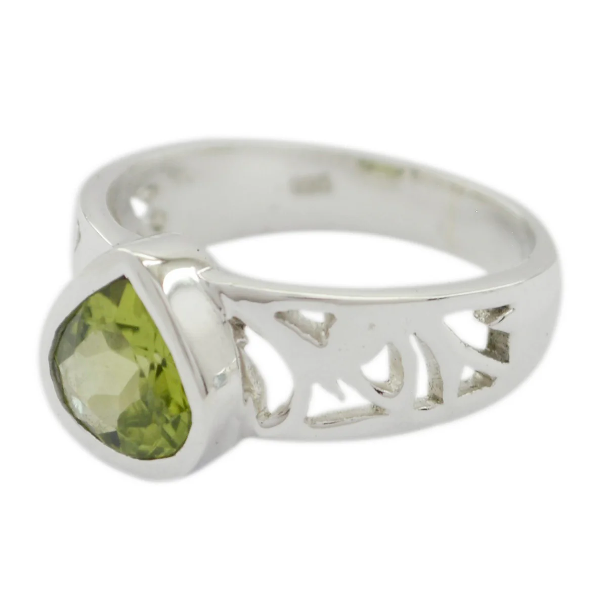 Peridot Solitaire French 92.5 Silver Green Gemstone Eye-catching Engagement Ring Jewelry - Image 2