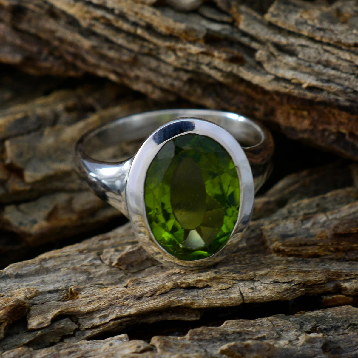 Peridot Solitaire French 925 Sterling Silver Green Gems Minimal Abstract Ring Jewelry - Image 3