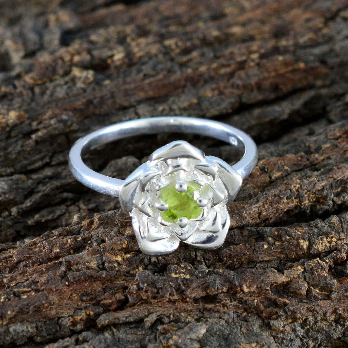 Peridot Solitaire German 925 Silver Green Gems Tiny Floral Ring Jewelry - Image 3