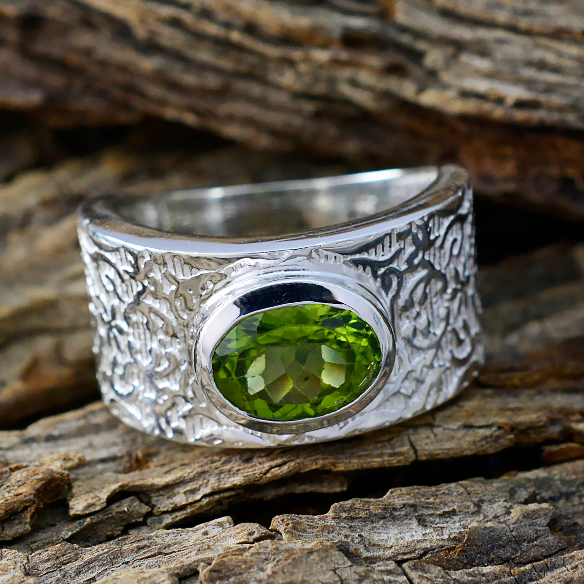 Peridot Solitaire Indian Silver Green Gemstone Essential Art Deco Ring Jewelry - Image 3