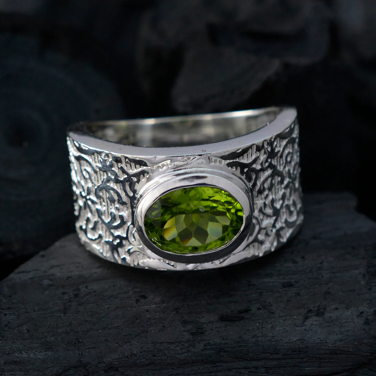 Peridot Solitaire Indian Silver Green Gemstone Essential Art Deco Ring Jewelry - Image 4