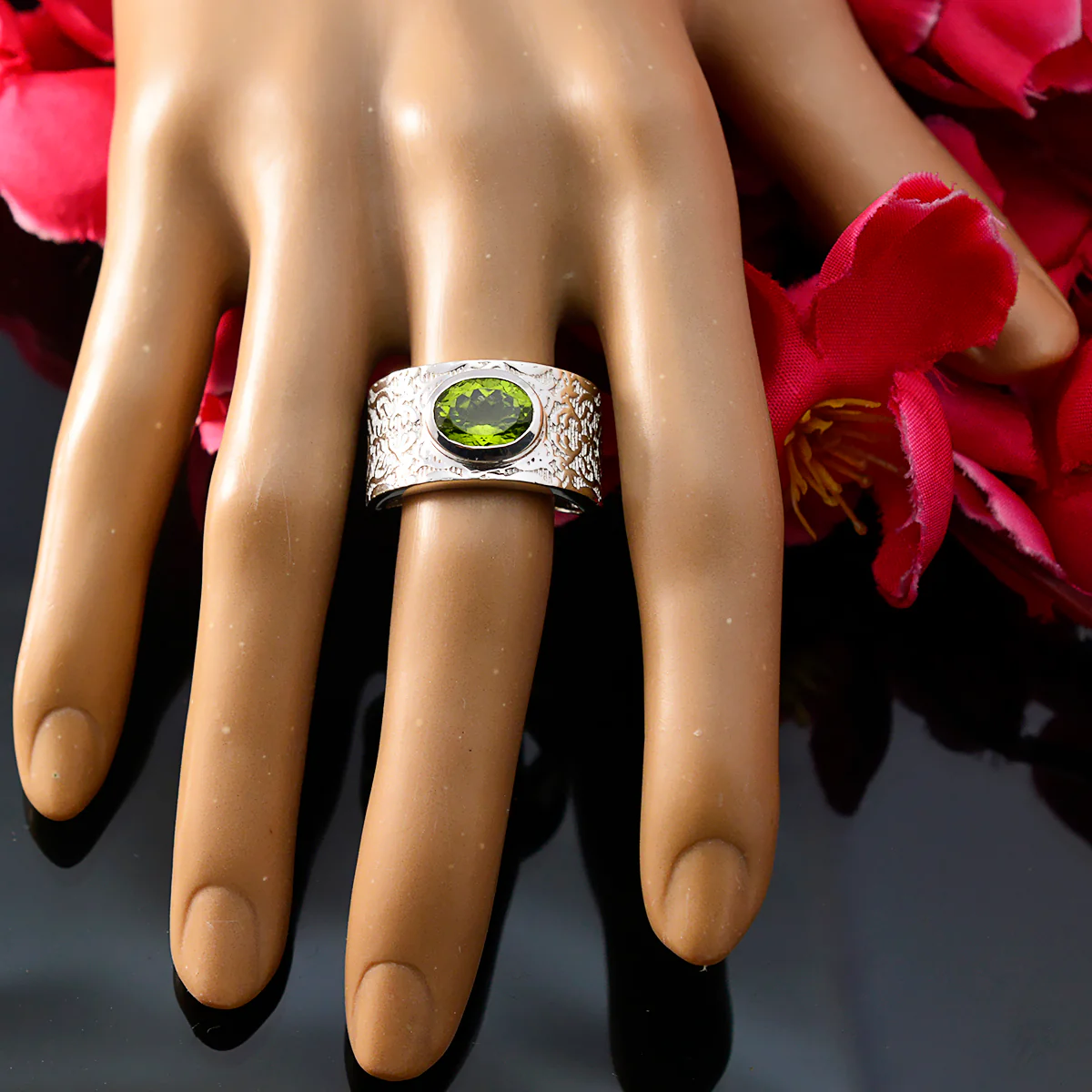Peridot Solitaire Indian Silver Green Gemstone Essential Art Deco Ring Jewelry - Image 5