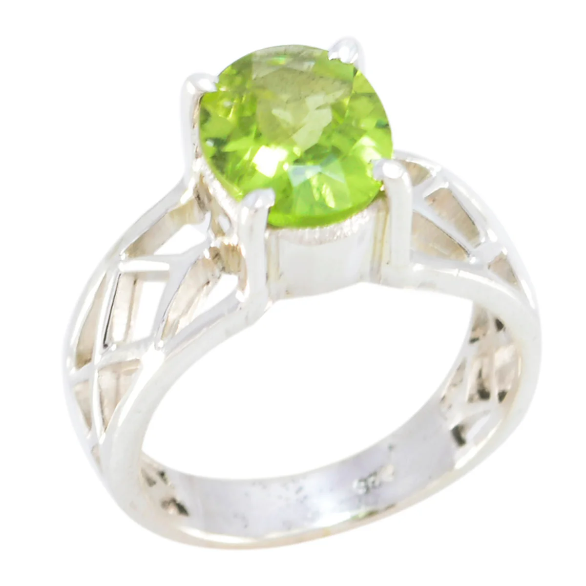 Peridot Solitaire Italian Silver Green Gemstones Featherlight Rope-Wire Ring Jewellery