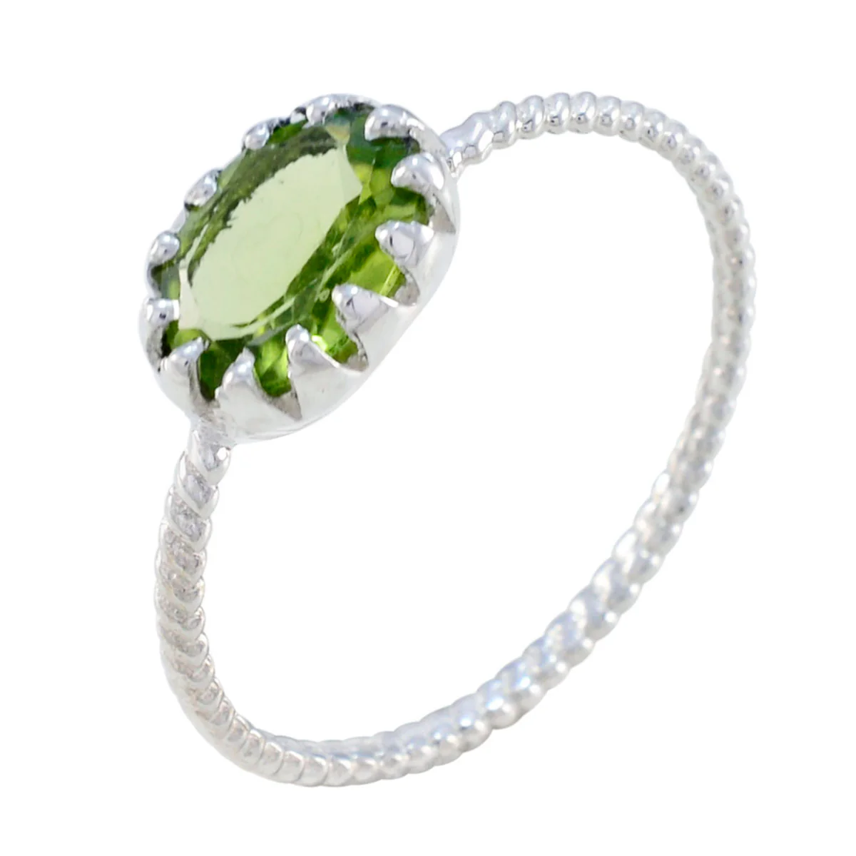 Peridot Solitaire Japanese Sterling Silver Green Gemstone Elegant Twist Ring Jewelry - Image 2