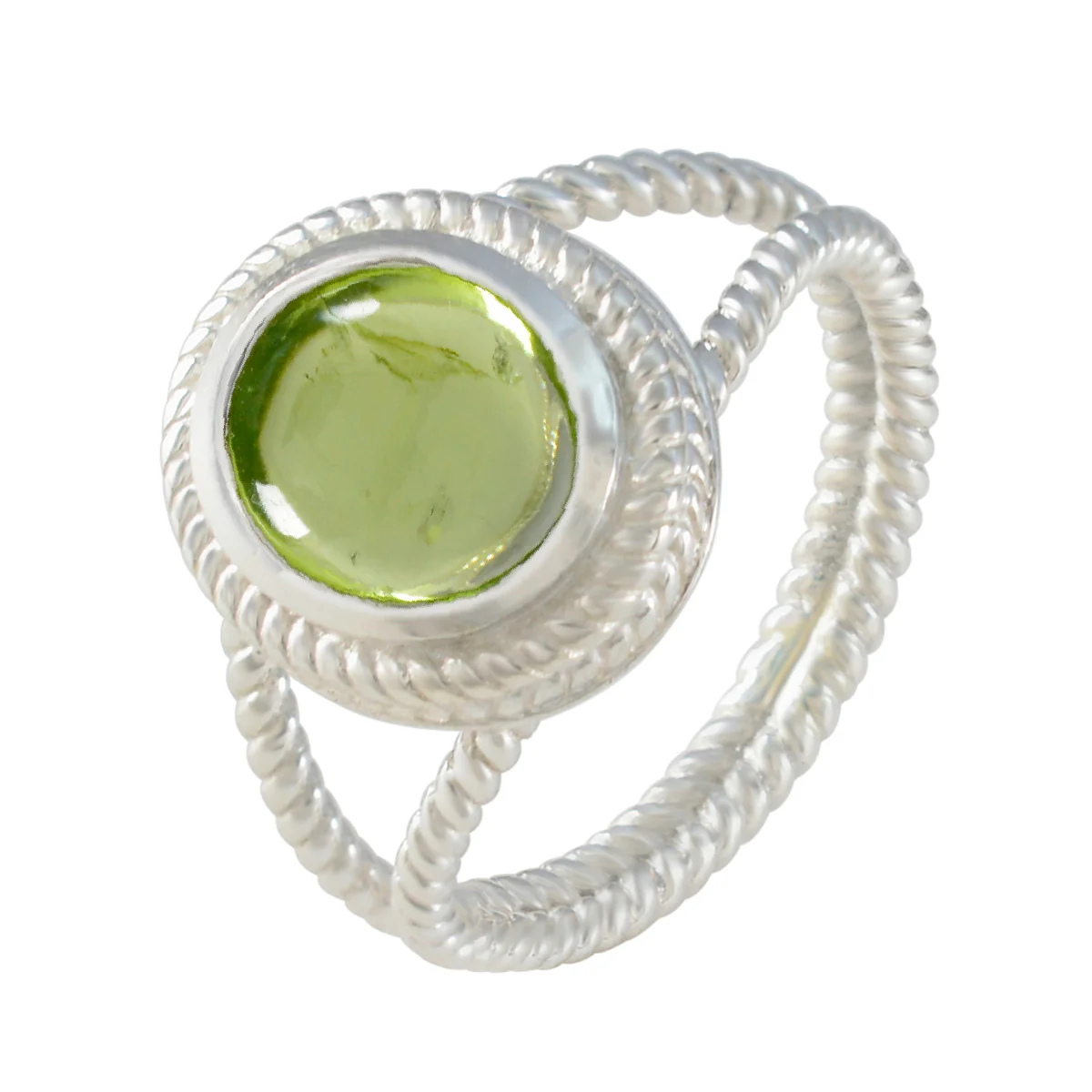 Peridot Solitaire Latin American Silver Green Gemstone Classic Rope-Wire Ring Jewelry - Image 2