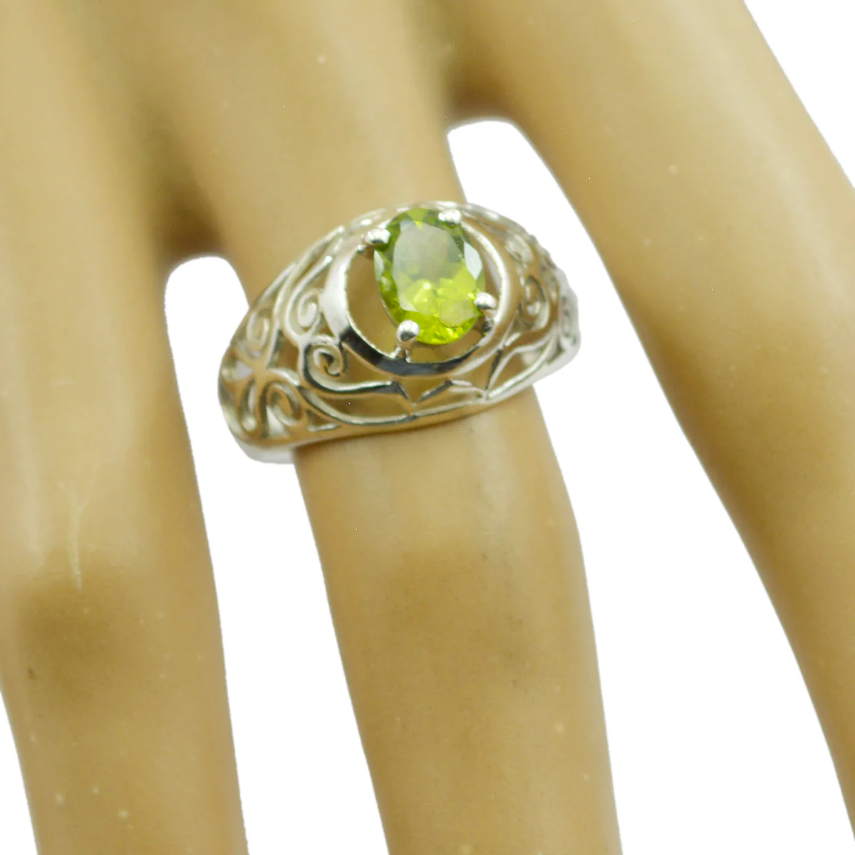 Peridot Solitaire Mexican 92.5 Silver Green Gemstone Whisper-thin Filigree Ring Jewellery - Image 2