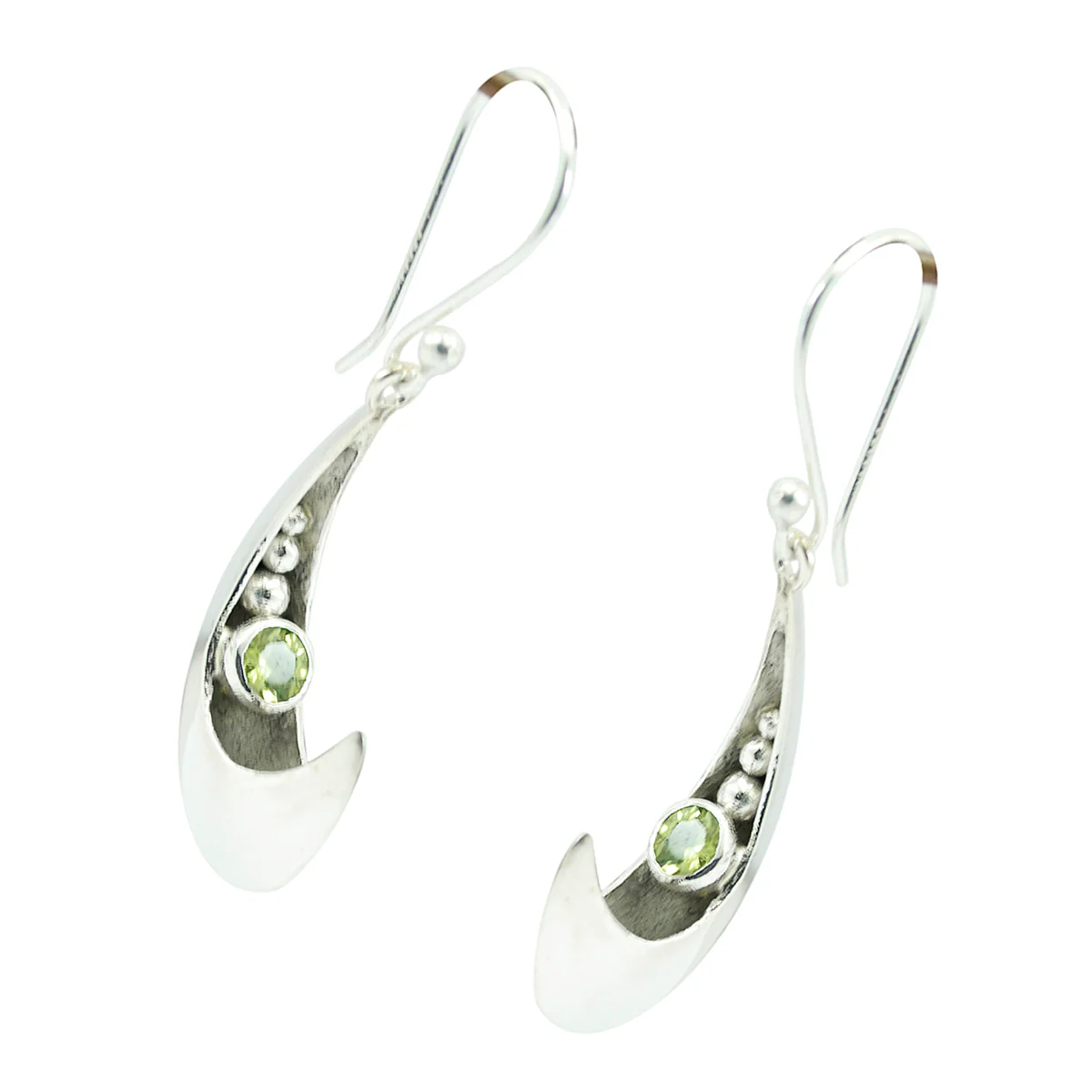 Peridot Spanish Aisha Solitaire Dangle Green Sterling Silver Earring - Image 2