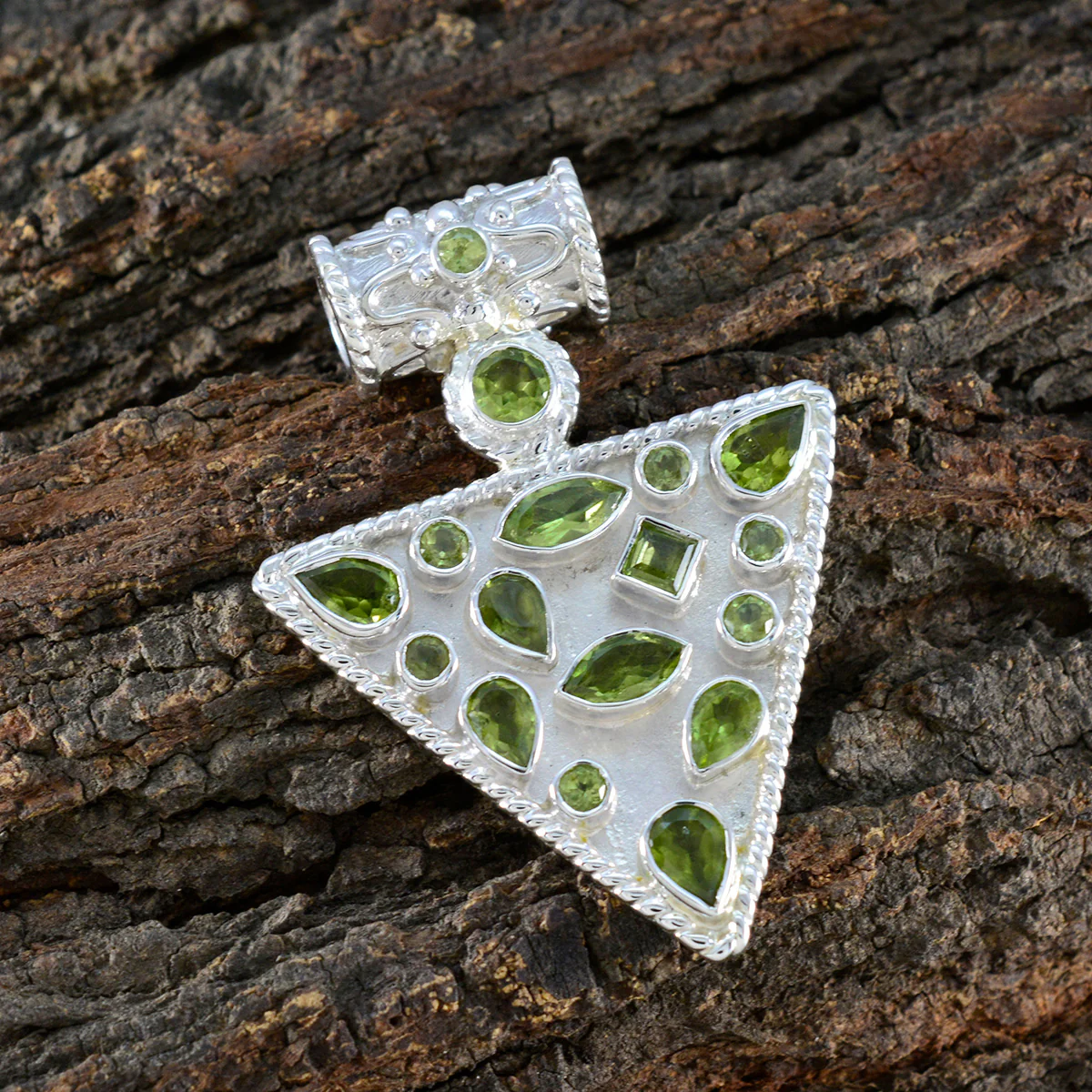 Peridot Statement Egyptian 92.5 Silver Solitaire Yasmin Rope-Wire Green Pendant Jewellery - Image 3