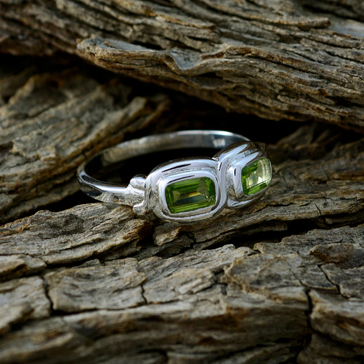 Peridot Toi et Moi Moroccan 92.5 Silver Green Gemstone Featherlight Trendy Ring Jewellery - Image 4
