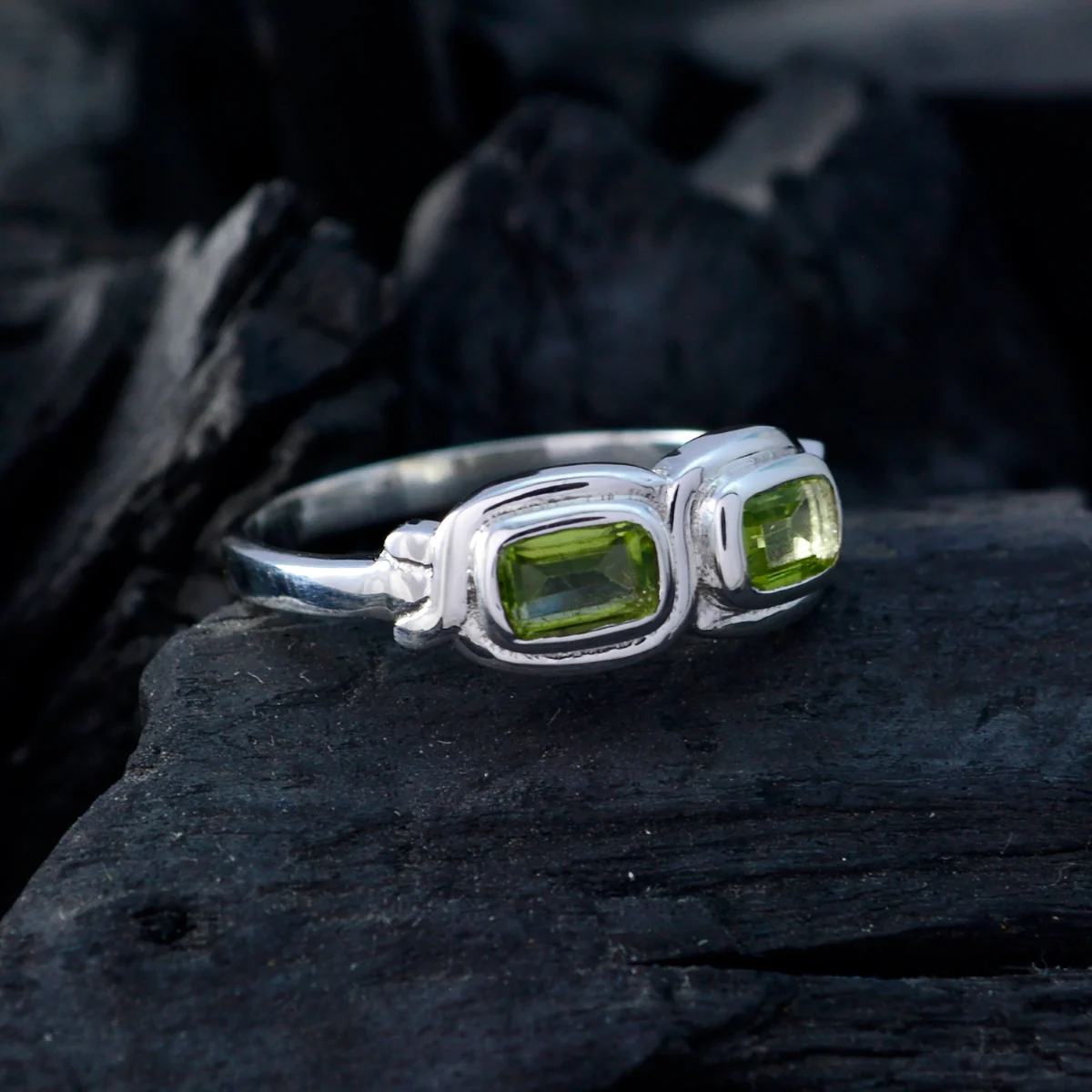 Peridot Toi et Moi Moroccan 92.5 Silver Green Gemstone Featherlight Trendy Ring Jewellery - Image 5
