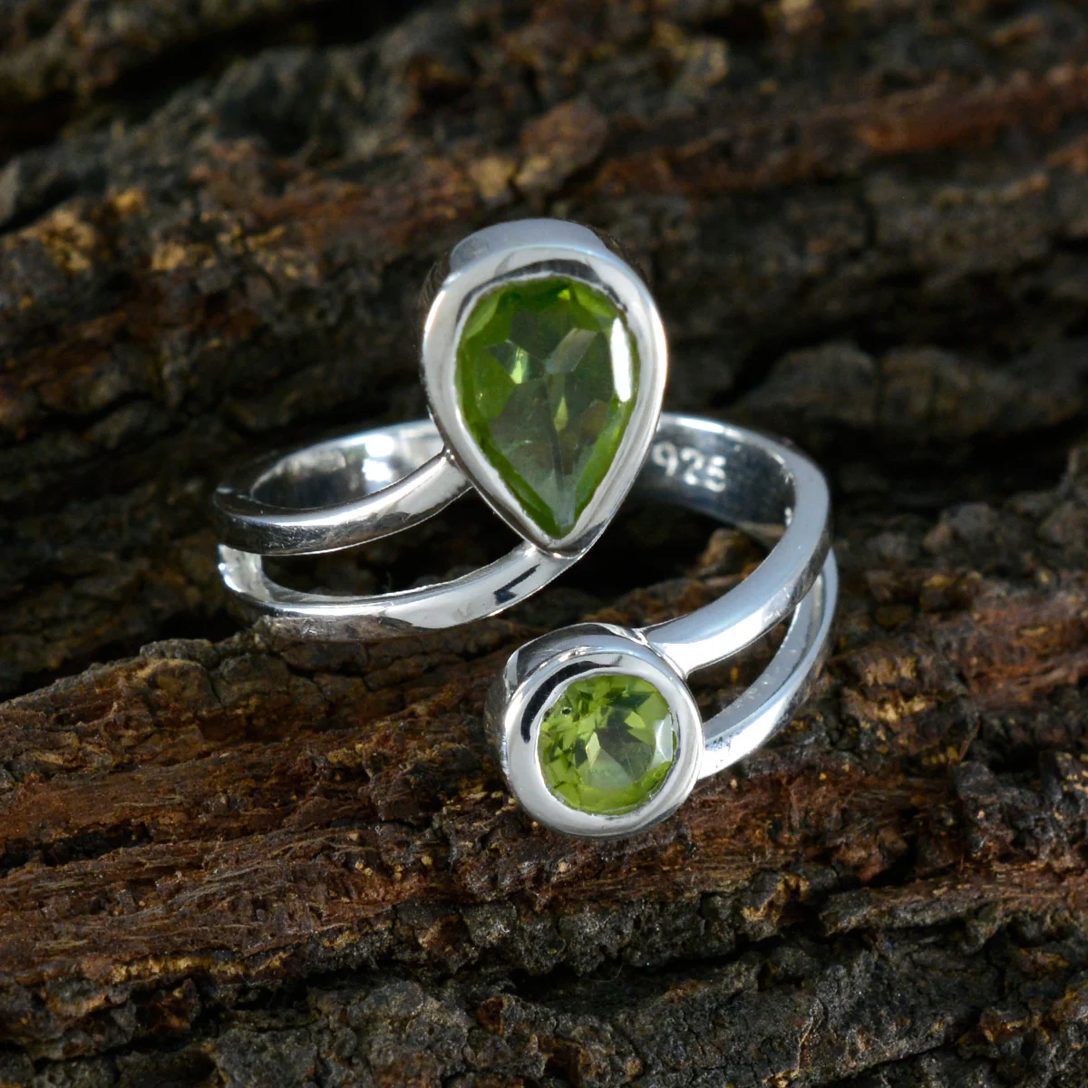 Peridot Toi et Moi Moroccan 92.5 Silver Green Gemstone Tiny Romantic Ring Jewelry - Image 3