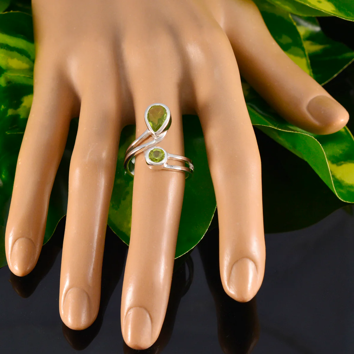 Peridot Toi et Moi Moroccan 92.5 Silver Green Gemstone Tiny Romantic Ring Jewelry - Image 5