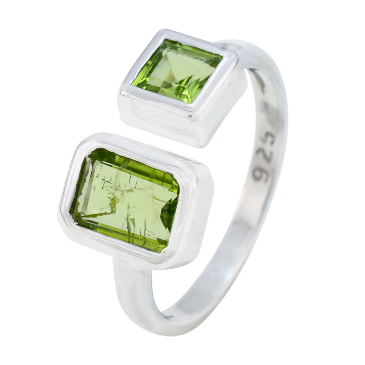 Peridot Toi et Moi Moroccan Sterling Silver Green Gems Featherlight Abstract Ring Jewellery - Image 2