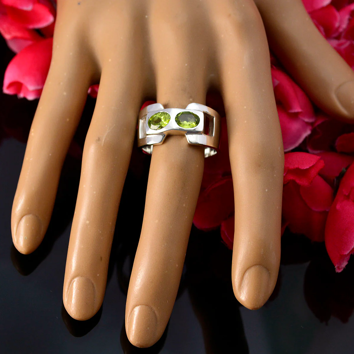 Peridot Toi et Moi Moroccan Sterling Silver Green Gemstone Essential Modern Ring Jewelry - Image 6