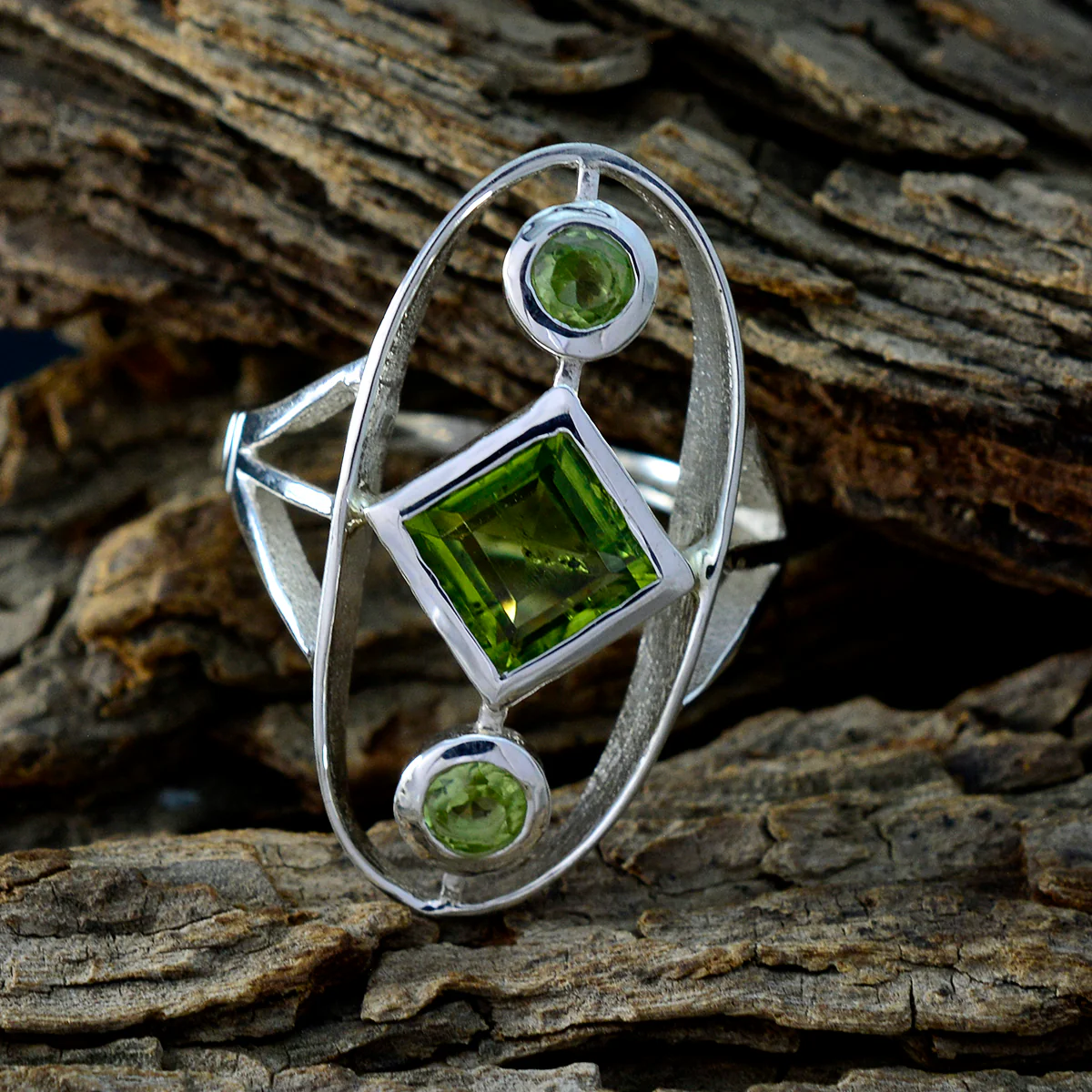 Peridot Trilogy Egyptian 92.5 Silver Green Gemstone Slim Modern Ring Jewelry - Image 3