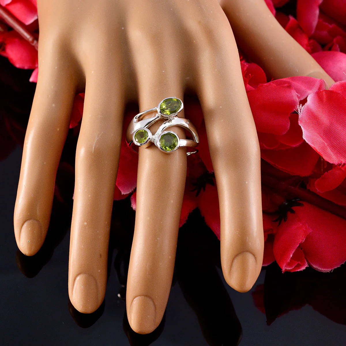 Peridot Trilogy German 92.5 Silver Green Gemstone Classic Boho Ring Jewellery - Image 6