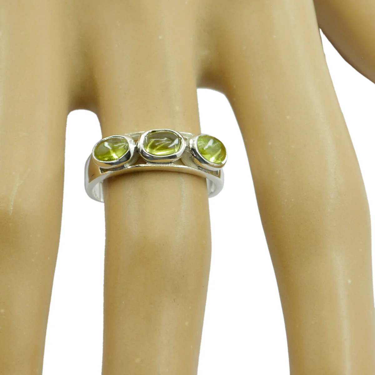 Peridot Trilogy Japanese Silver Green Gemstones Delicate Contemporary Ring Jewellery - Image 2