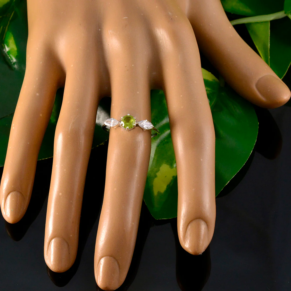 Peridot Trilogy Korean Silver Green Gemstone Elegant Modern Ring Jewellery - Image 5