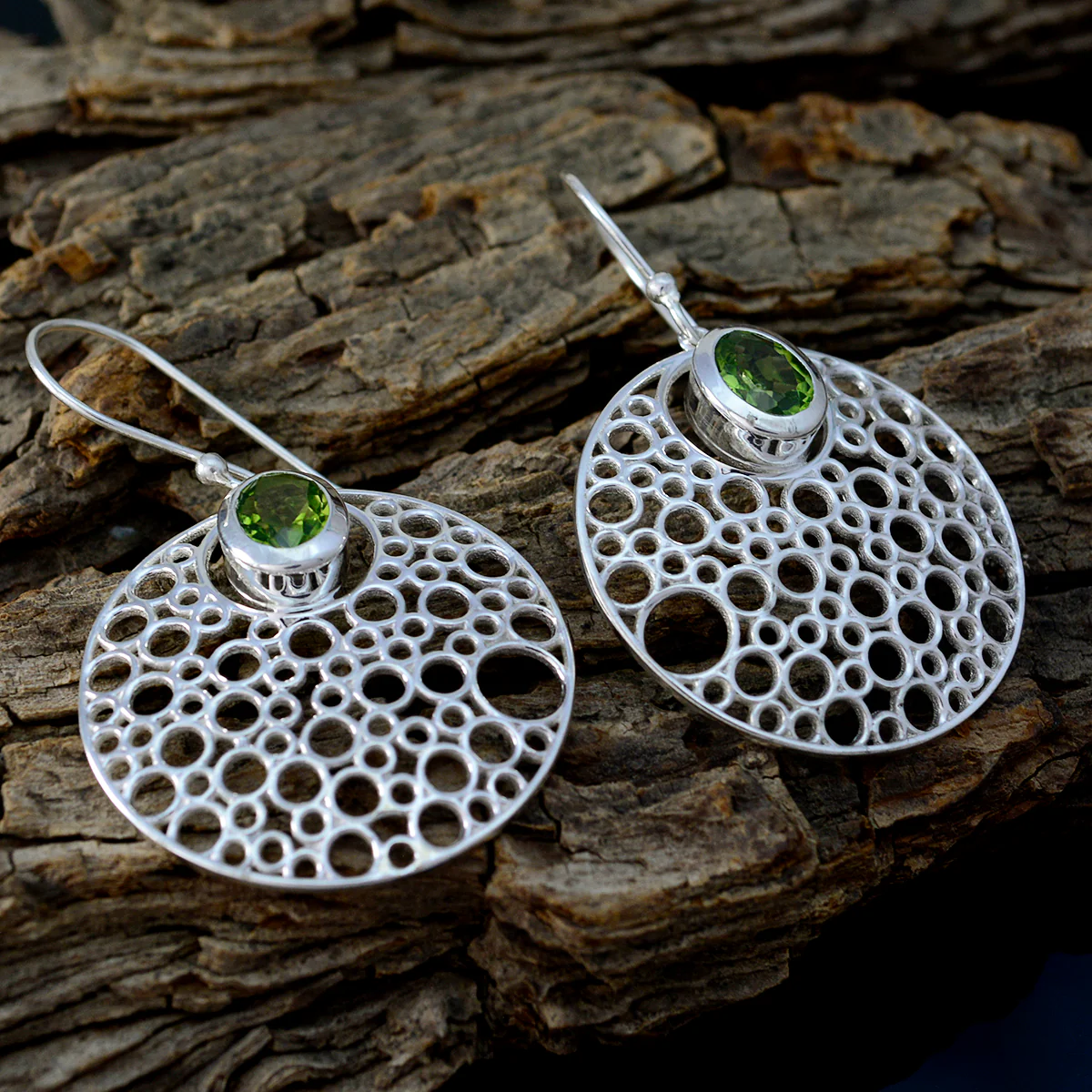 Peridot Turkish Bianca Solitaire Dangle Green Sterling Silver Earring - Image 3
