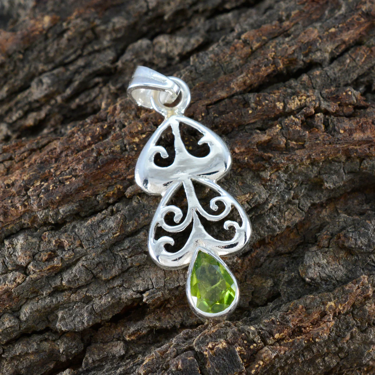 Peridot Whisper-thin French Silver Solitaire Aurora Art-Deco Green Pendant Jewelry - Image 4