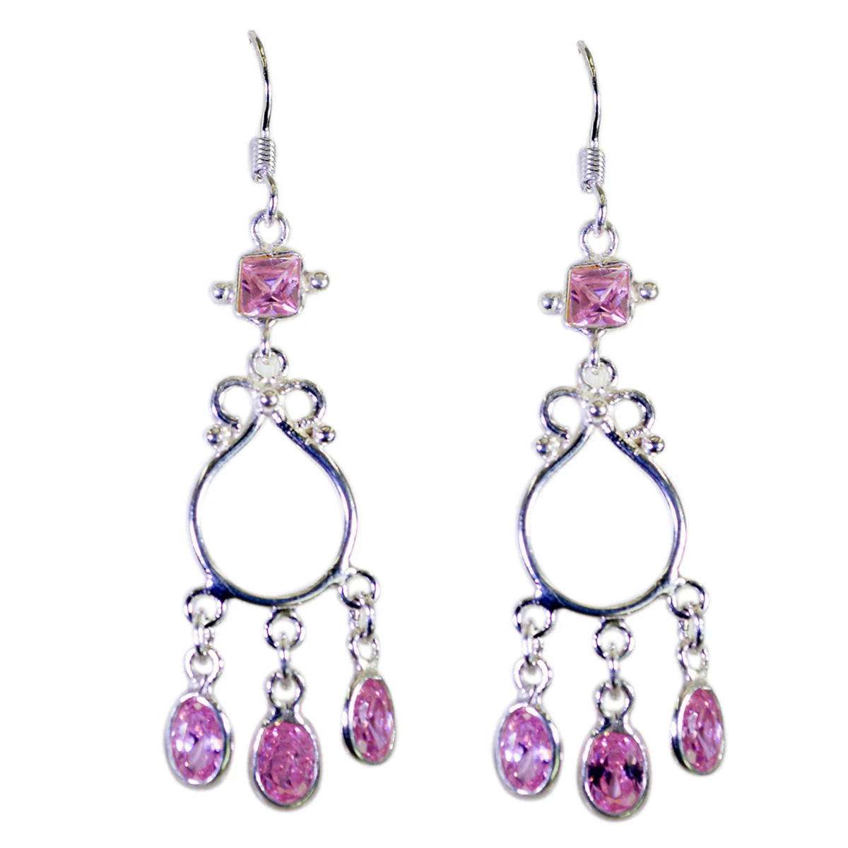 Pink CZ American Sarah multiple Dangle Pink 92.5 Silver Earring - Image 3