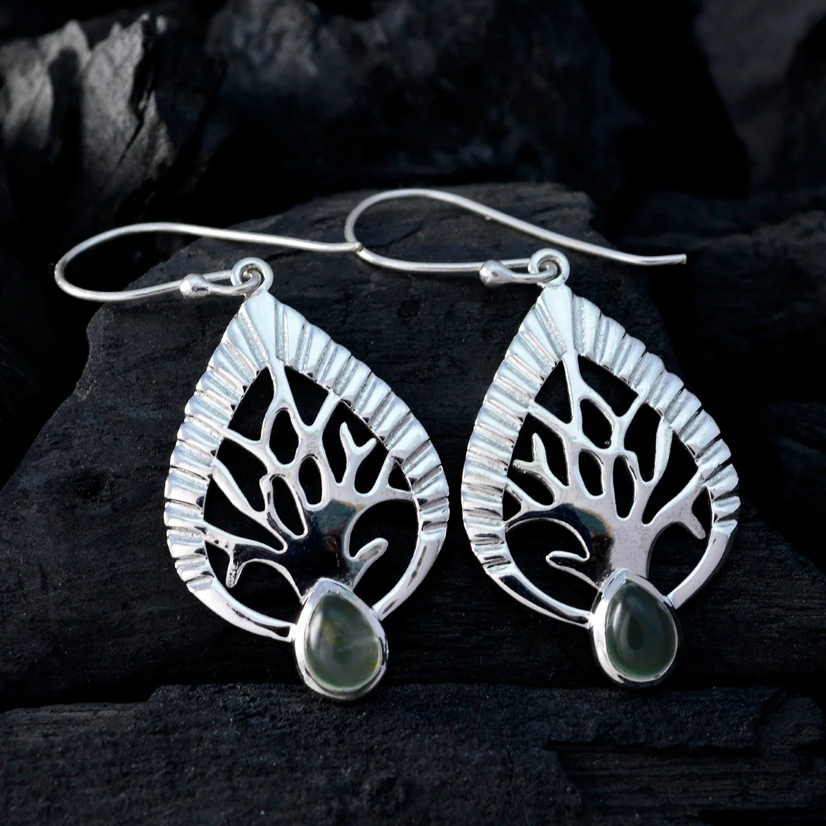 Prehnite German Yasmin Solitaire Dangle Green Sterling Silver Earring - Image 3