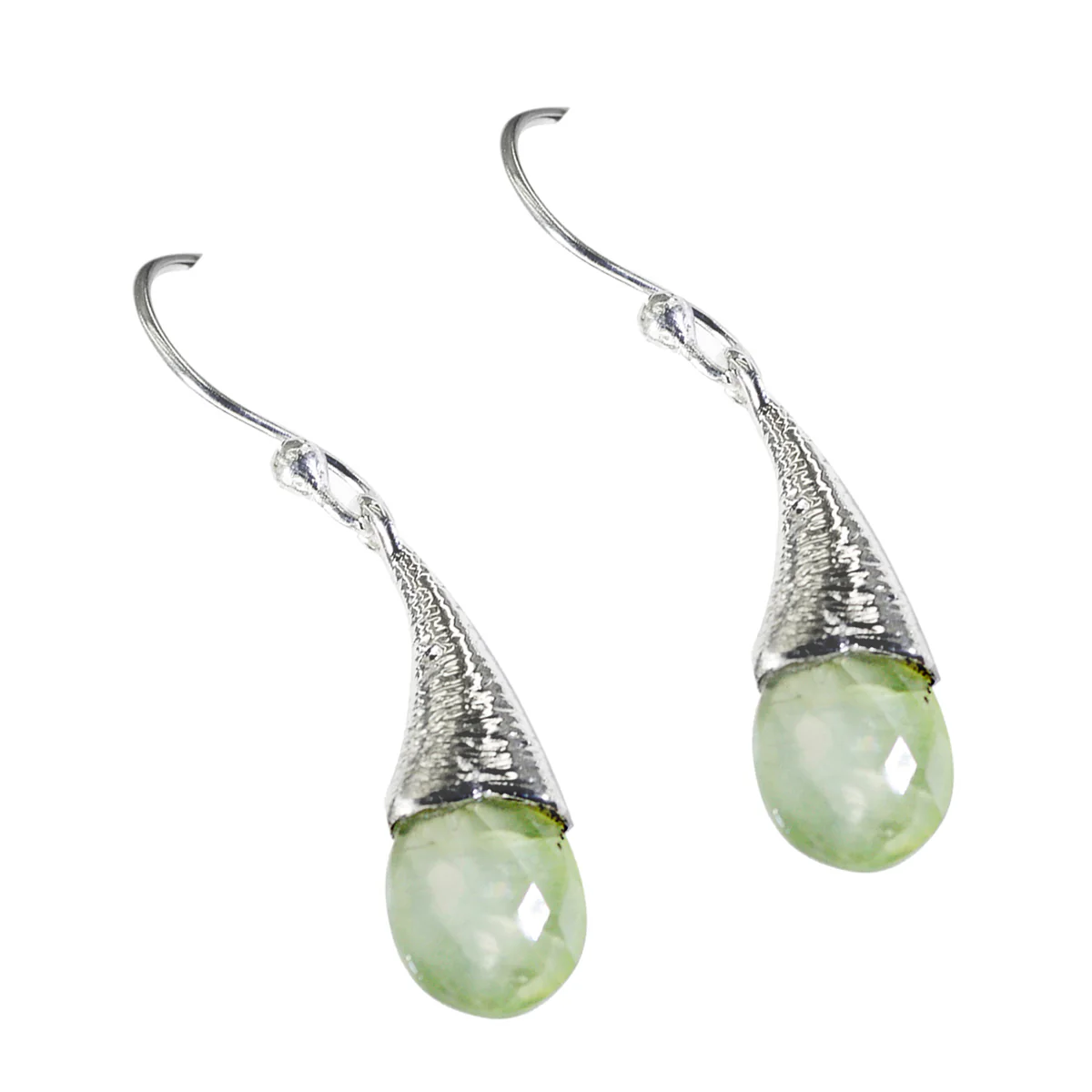 Prehnite Moroccan Zoey Solitaire Dangle Green 925 Silver Earring - Image 2