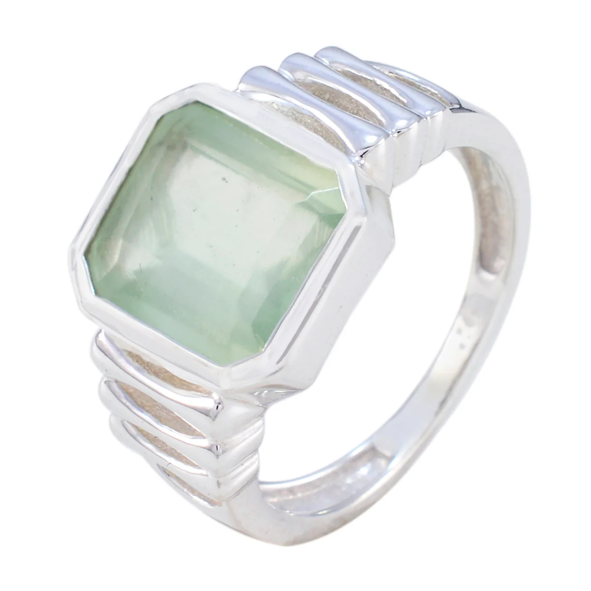 Prehnite Solitaire German 925 Silver Green Gems Mid-weight Signet Ring Jewelry - Image 2