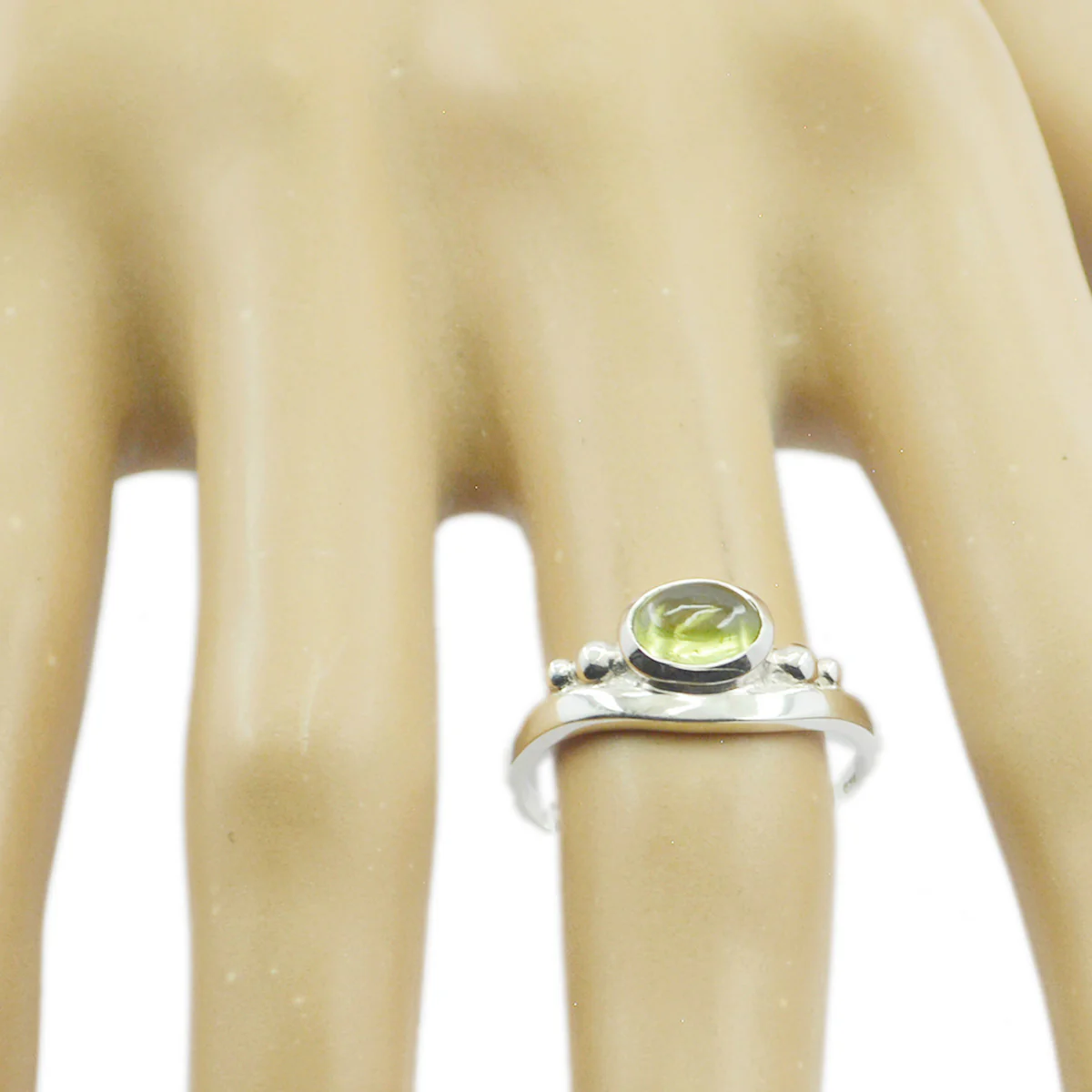Prehnite Solitaire Korean Silver Green Gems Delicate Romantic Ring Jewelry - Image 2