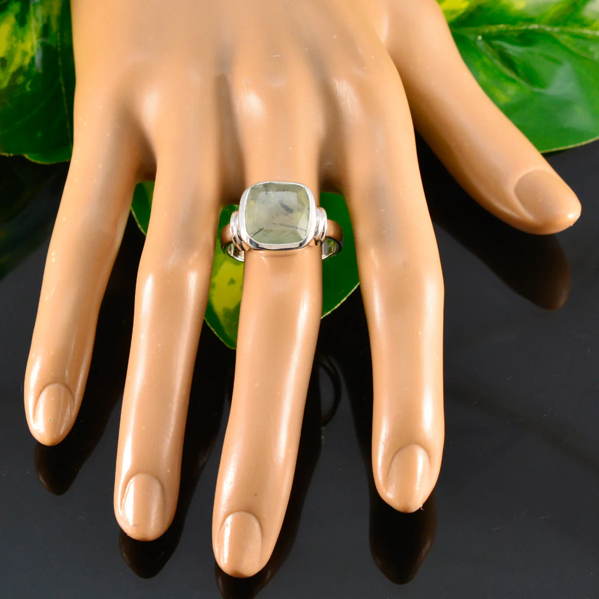 Prehnite Solitaire Russian 92.5 Silver Green Gems Eye-catching Signet Ring Jewelry - Image 5