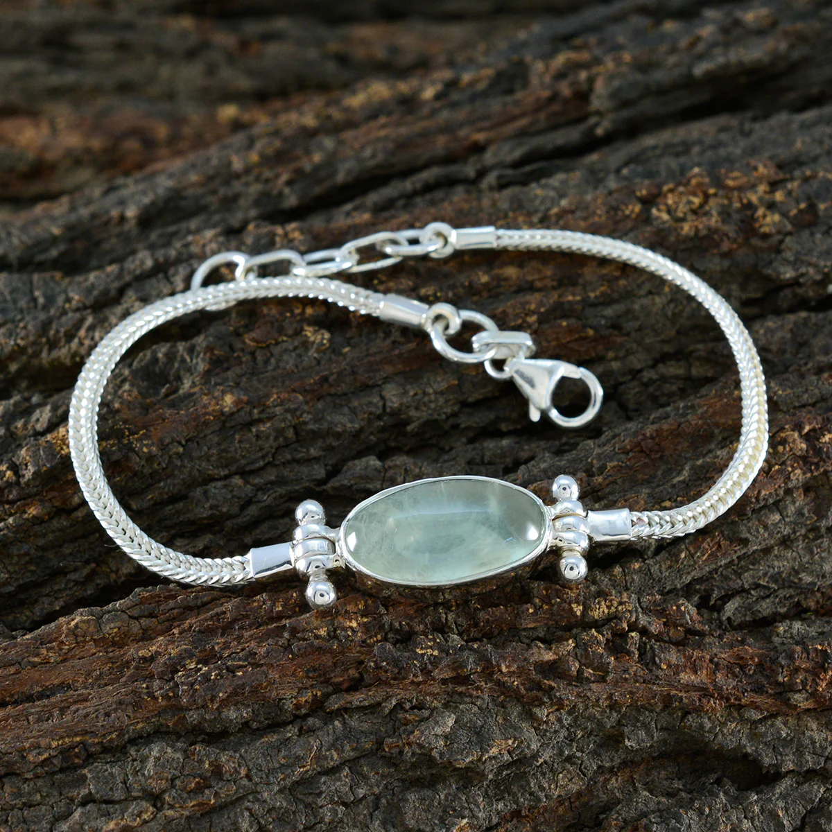 Prehnite Spring Racing Carnival Featherlight Green Silver Chain Bracelet - Image 2