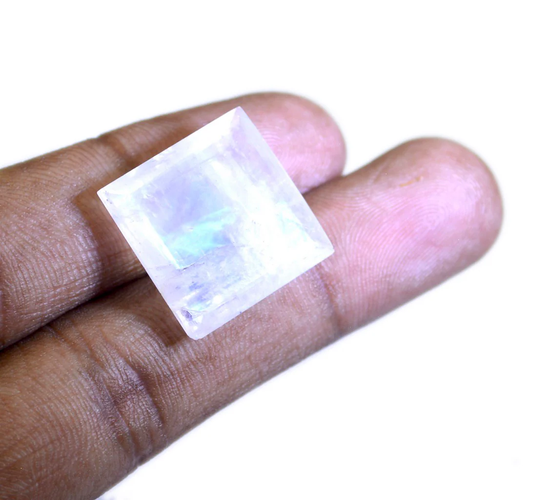 Rainbow Moonstone 1PC Chunky 15x15 MM Square Faceted White Superior Semi Precious Loose Gemstone - Image 3