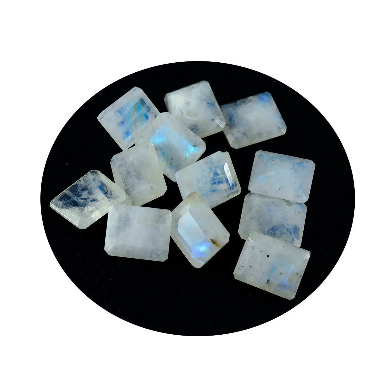 Rainbow Moonstone 1PC Large 9x11 MM Emerald Faceted White Luster Semi Precious Loose Gems - Image 2