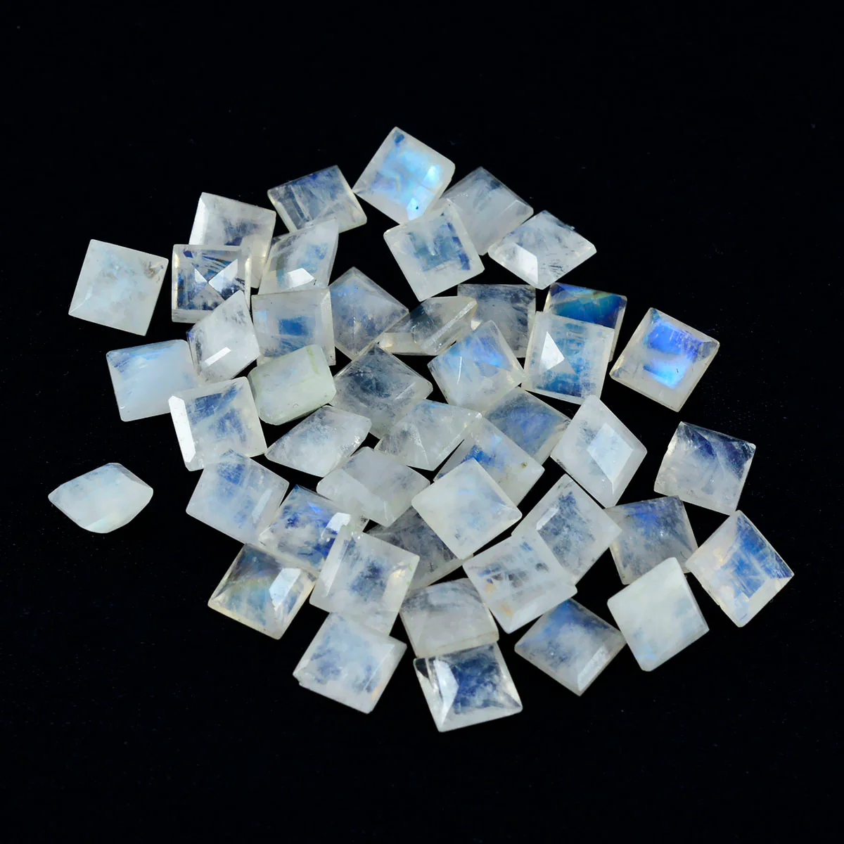 Rainbow Moonstone 1PC Medium 9x9 MM Square Faceted White Lustrous Semi Precious Gems