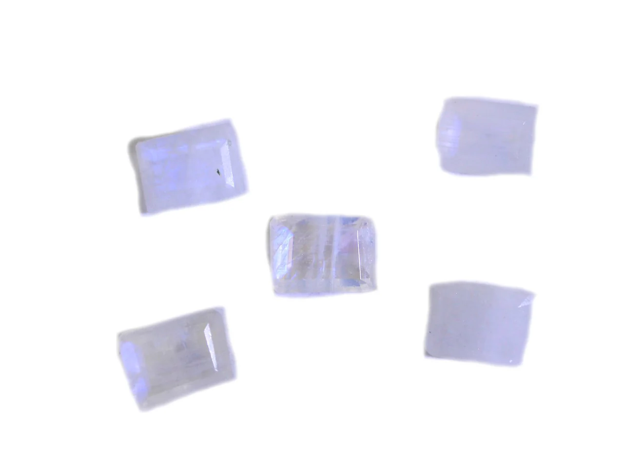 Rainbow Moonstone 1PC Small 6x9 MM Emerald Faceted White Brilliant Semi Precious Loose Gems