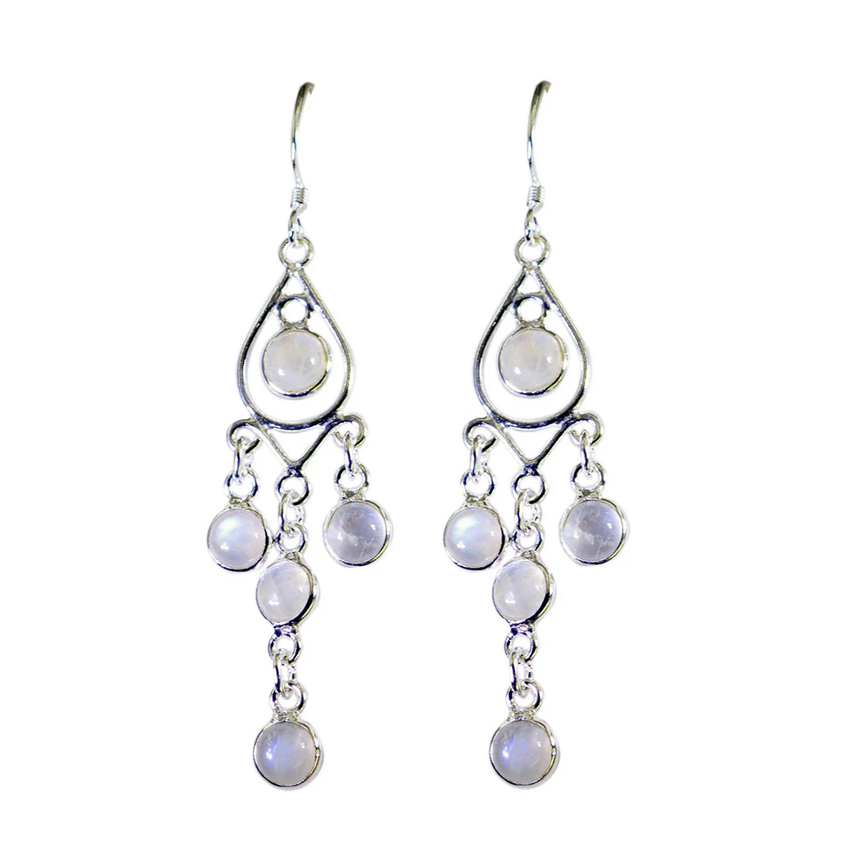 Rainbow Moonstone African Jiwoo multiple Dangle White 92.5 Silver Earring