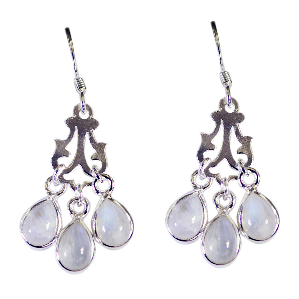 Rainbow Moonstone Australian Hina multiple Dangle White 925 Sterling Silver Earring - Image 2