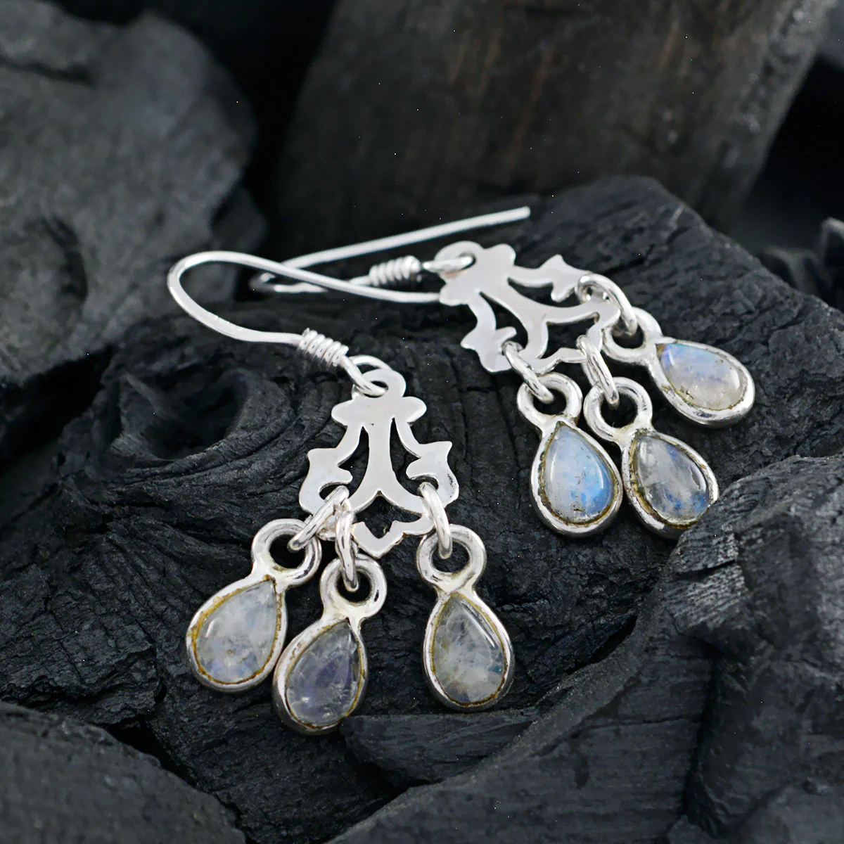 Rainbow Moonstone Australian Hina multiple Dangle White 925 Sterling Silver Earring - Image 5
