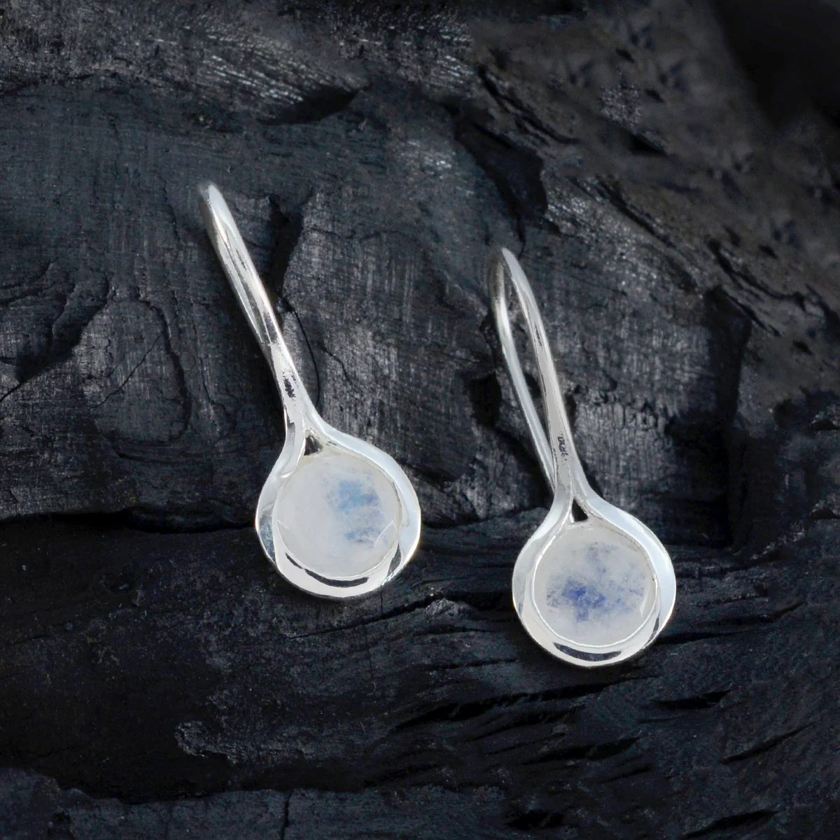 Rainbow Moonstone Australian Katarina Solitaire Dangle White 92.5 Silver Earring - Image 2