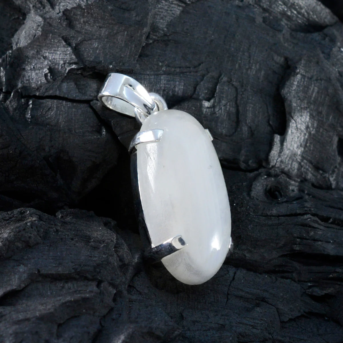 Rainbow Moonstone Classic Egyptian Sterling Silver Solitaire Ivana Signet White Pendant Jewellery - Image 3